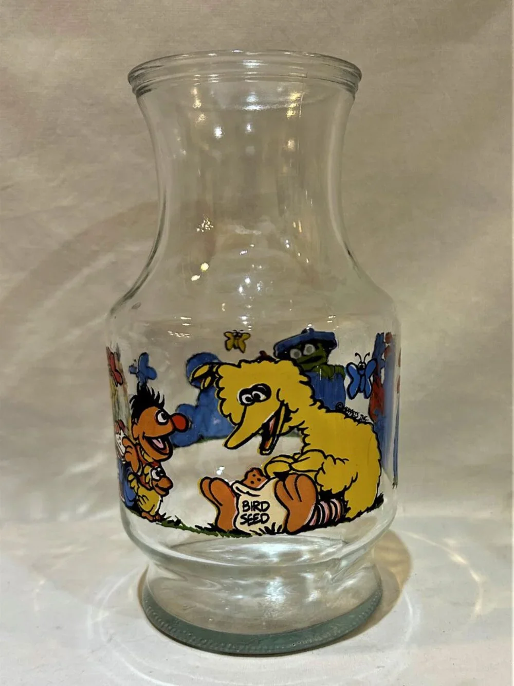 Vintage Sesame Street Glass Carafe Glass Lemonade Juice Pitcher Carafe